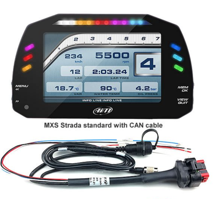 Aim Mxs Strada Motorcycle Racing Dash/display Standard Icons Version Can Cable Ecu Laptimer